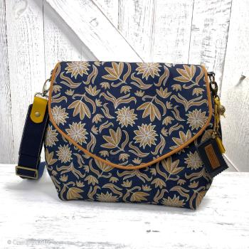 Preview: Canvas Retro Flowers by Emjo Design Blumen Ocker/Dunkelblau von Swafing